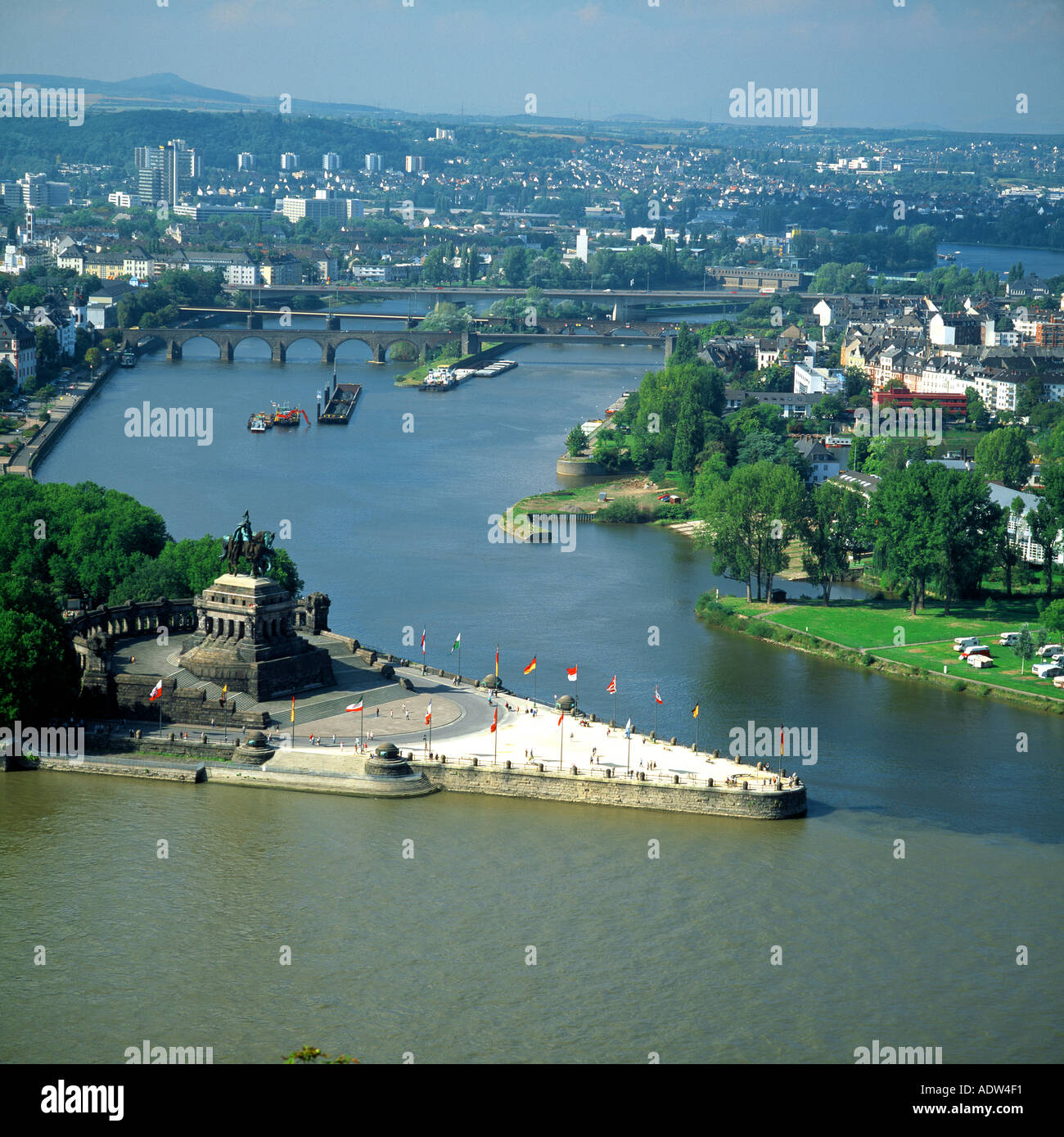 Mosel und Rhein treffen auf Deutsches Eck, Koblenz, Rheinland-Pfalz, Deutschland, Europa Stockfoto
