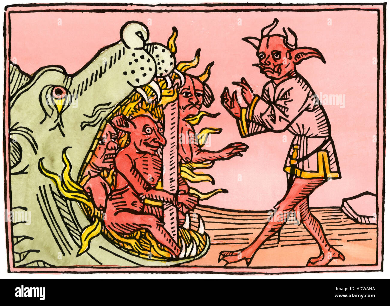 Dragon Mund der Hölle aus einer Veröffentlichung in Augsburg 1473. Hand - farbige Holzschnitt Stockfoto
