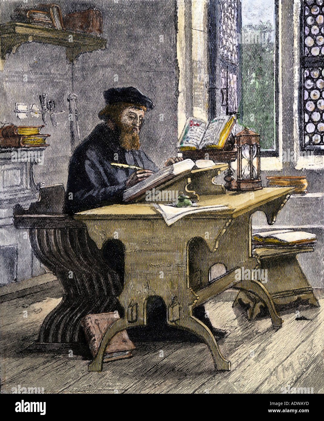 John Wycliffe die Übersetzung der Bibel ins Englische 1300 s. Hand - farbige Holzschnitt Stockfoto