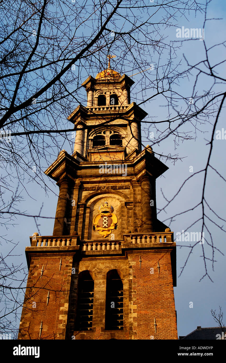 Westerkerk Kirche am Prinsengracht Kanal Amsterdam Niederlande Stockfoto