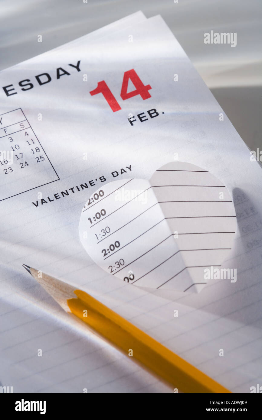 Nahaufnahme von 14 Februar Kalender Seite Stockfoto