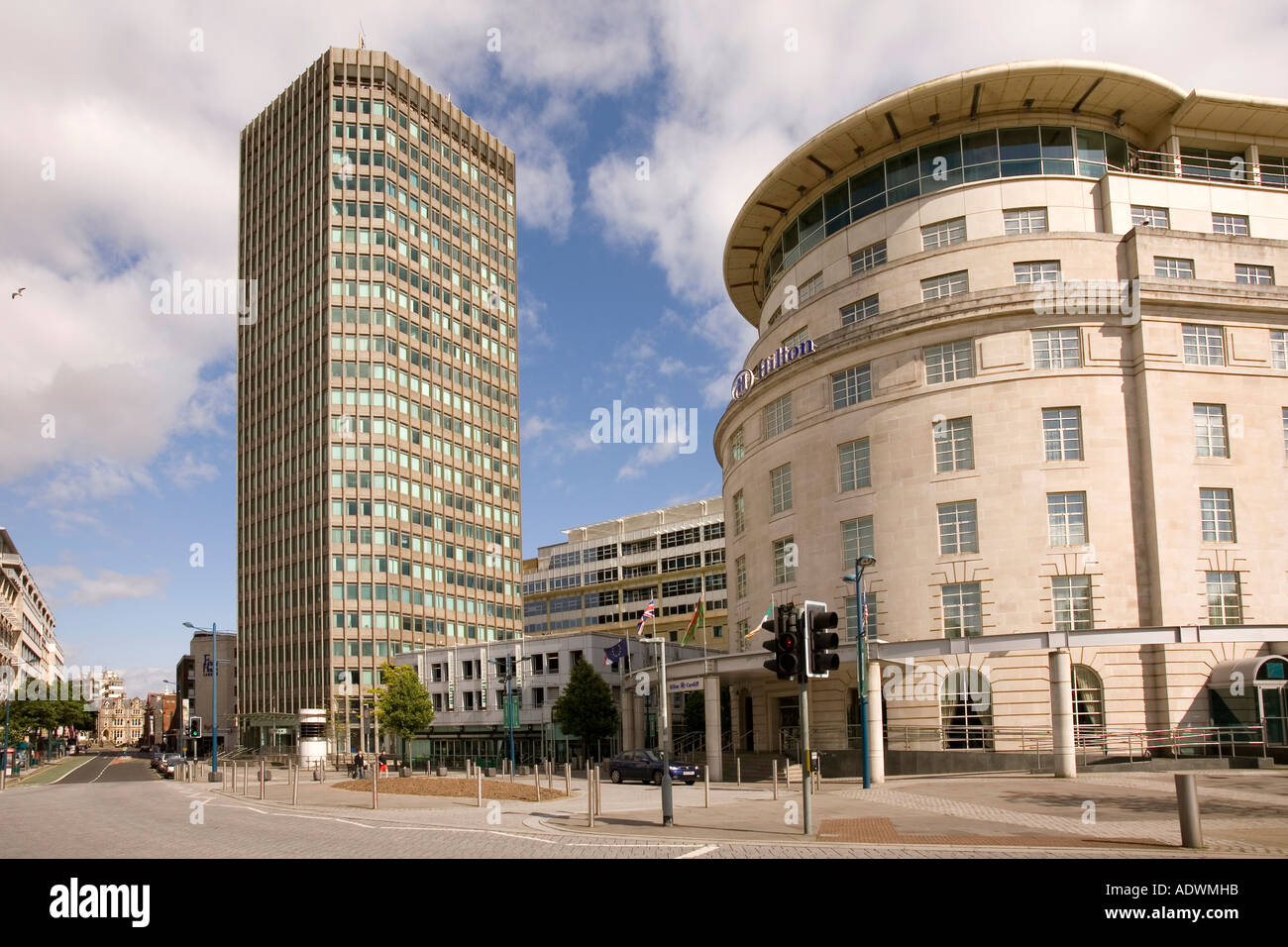 Wales Cardiff Centre Kingsway Greyfriars Road Capital Tower und Hilton Hotel Stockfoto