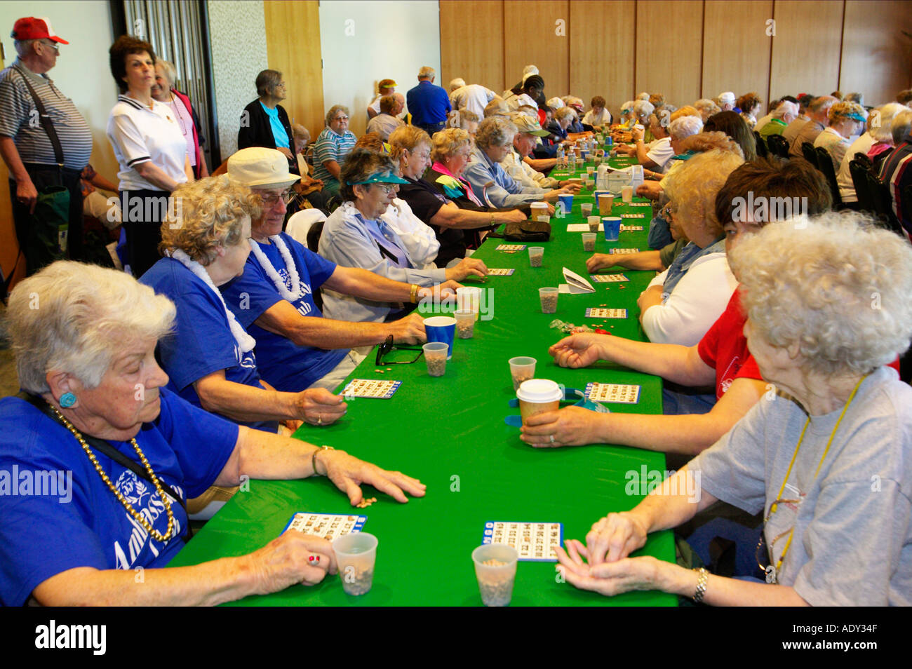 Veranstaltungen Libertyville Illinois Indoor Bingo Spiel Senioren Lange Ereignistabellen Von Menschen Spielen Stockfotografie Alamy