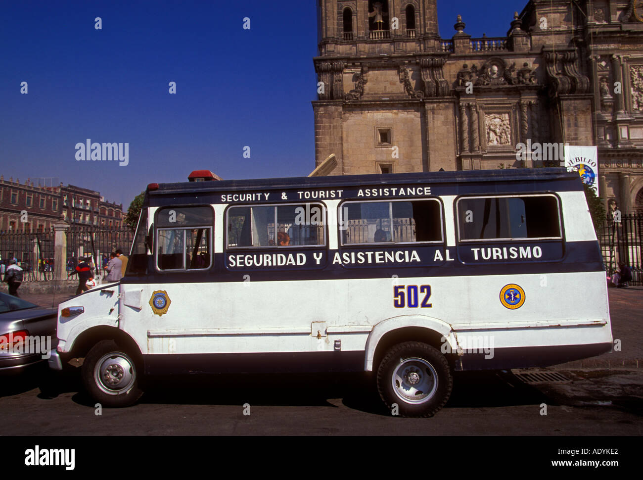 Polizei van, Sicherheit und touristische Unterstützung, Zocalo, Mexico City, Distrito Federal, Mexiko Stockfoto
