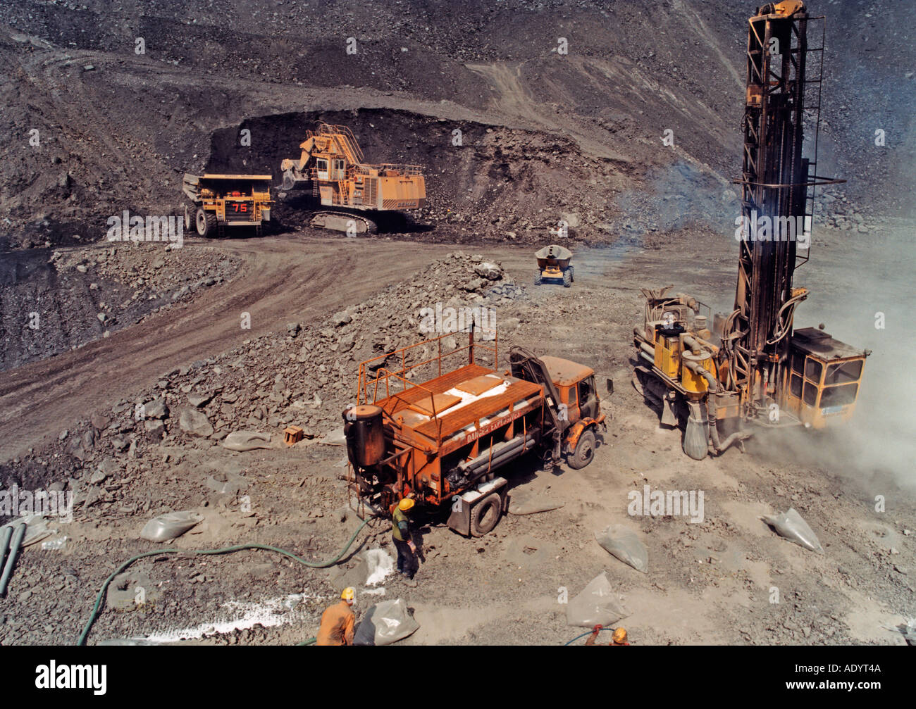 Bohren vor Strahlen, Tagebau Bergbau UK Stockfoto