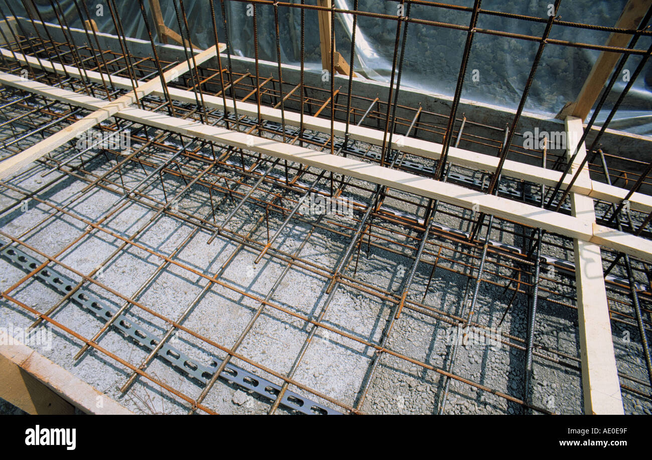 Betonstahl Bewehrung aus Stahl auf Baustelle Stockfoto