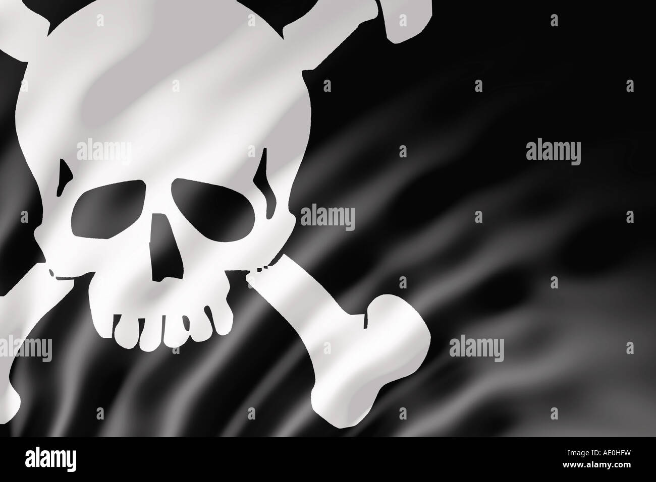 Die Piratenflagge oder Jolly Roger mit Wellen vom Wind gezeigt Stockfoto