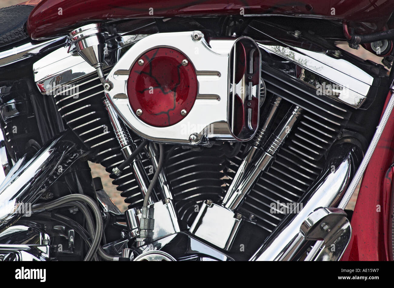 Detail eines Harley Davidson Motor Stockfoto