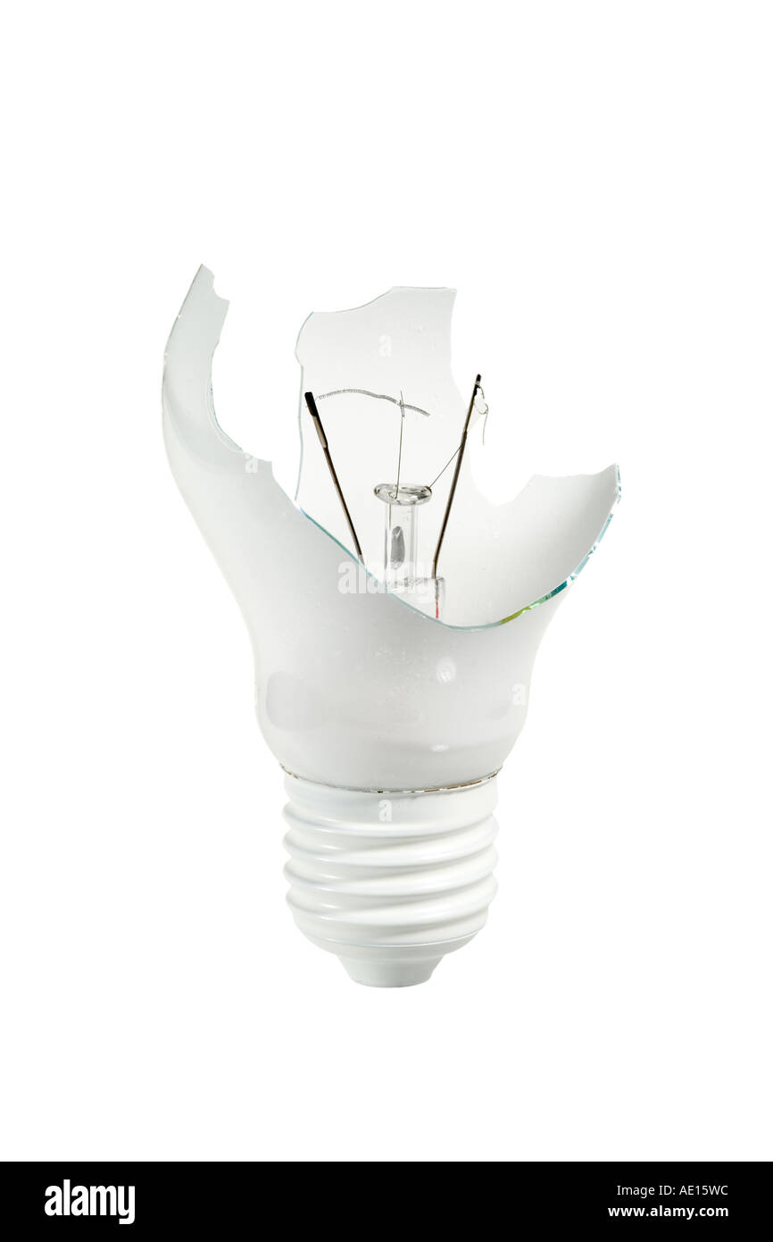 Gebrochen weißes Edison Schraube Stromnetz Glühbirne Stockfoto