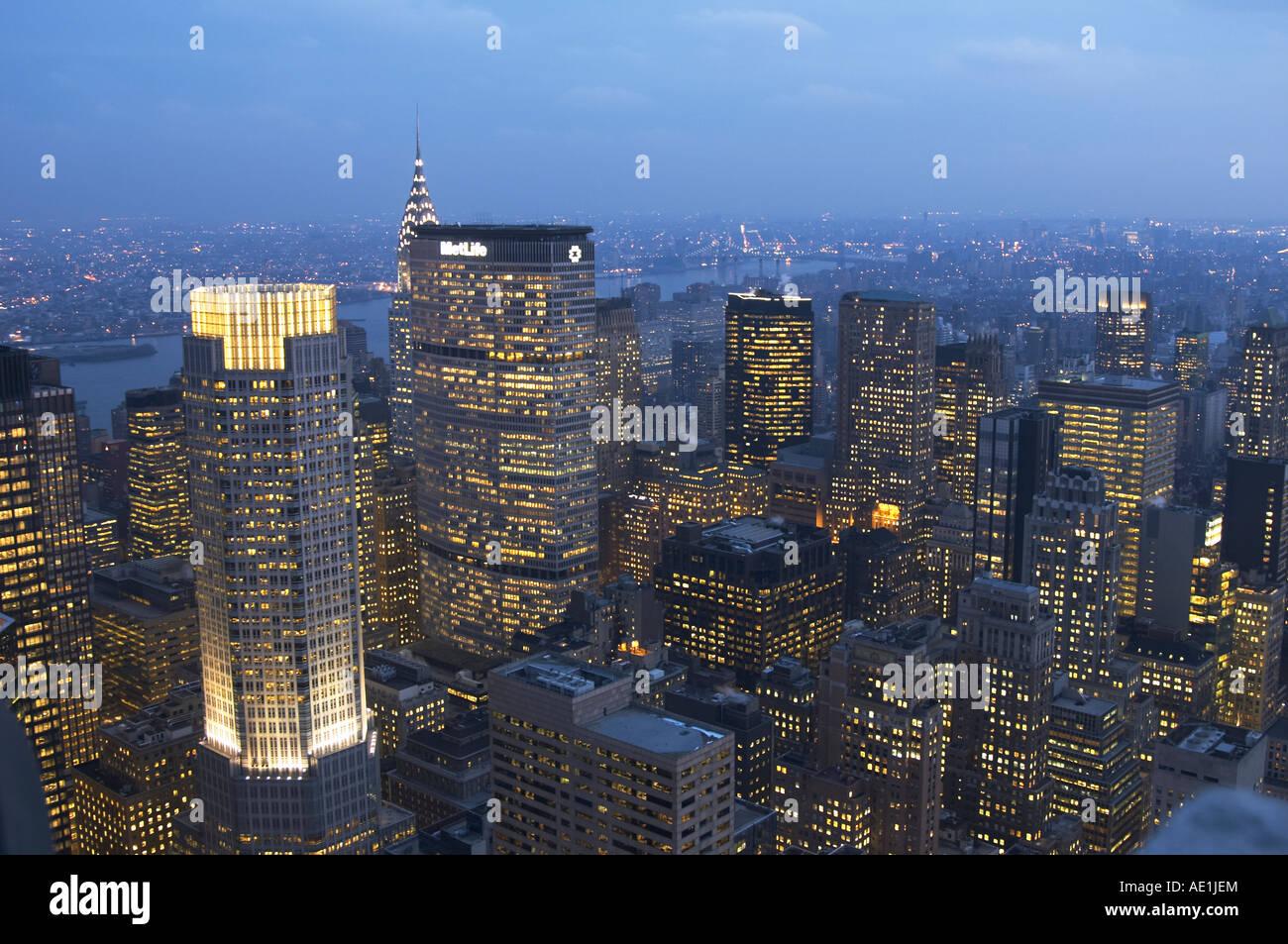 Nahaufnahme der Nacht Zeit Skyline von Manhattan Stockfoto