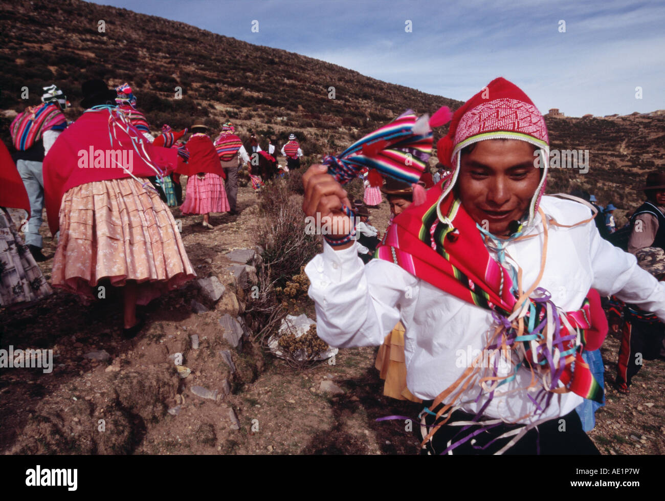 San Andres Festival - Isla del Sol, Titicacasee, Bolivien Stockfoto