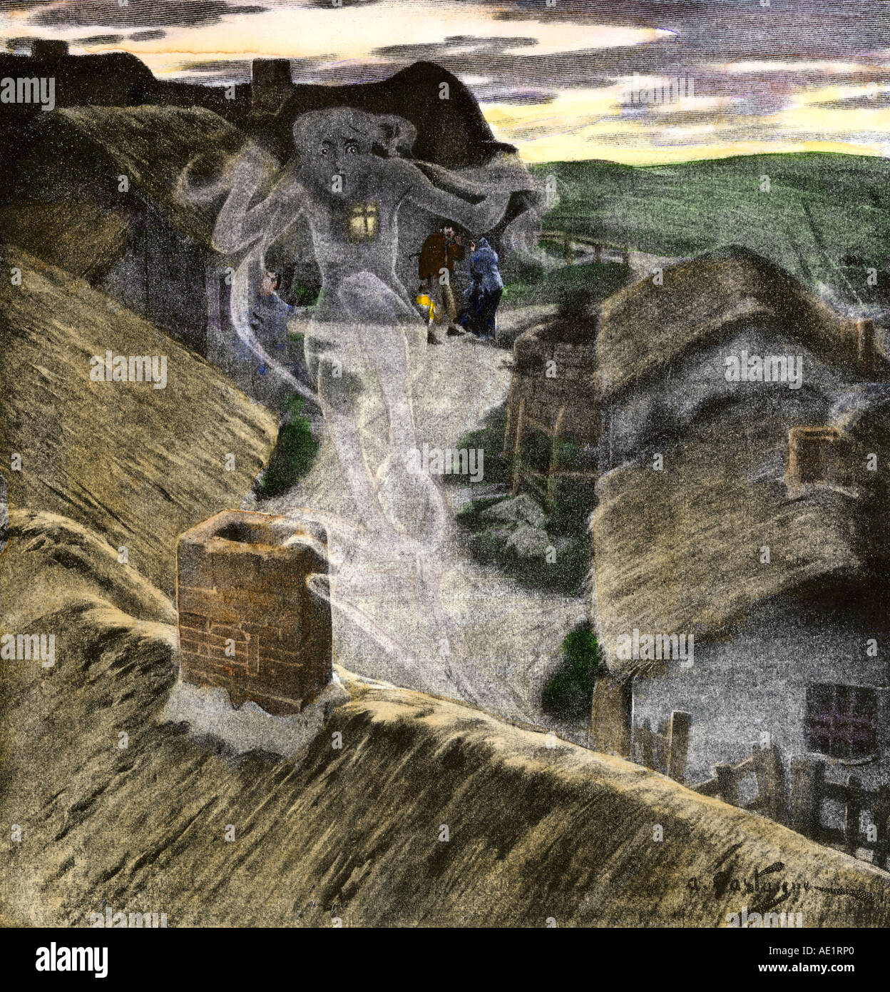 Banshee heulende Tod in einem irischen Dorf vorauszusagen. Handcolorierte halftone einer Abbildung Stockfoto