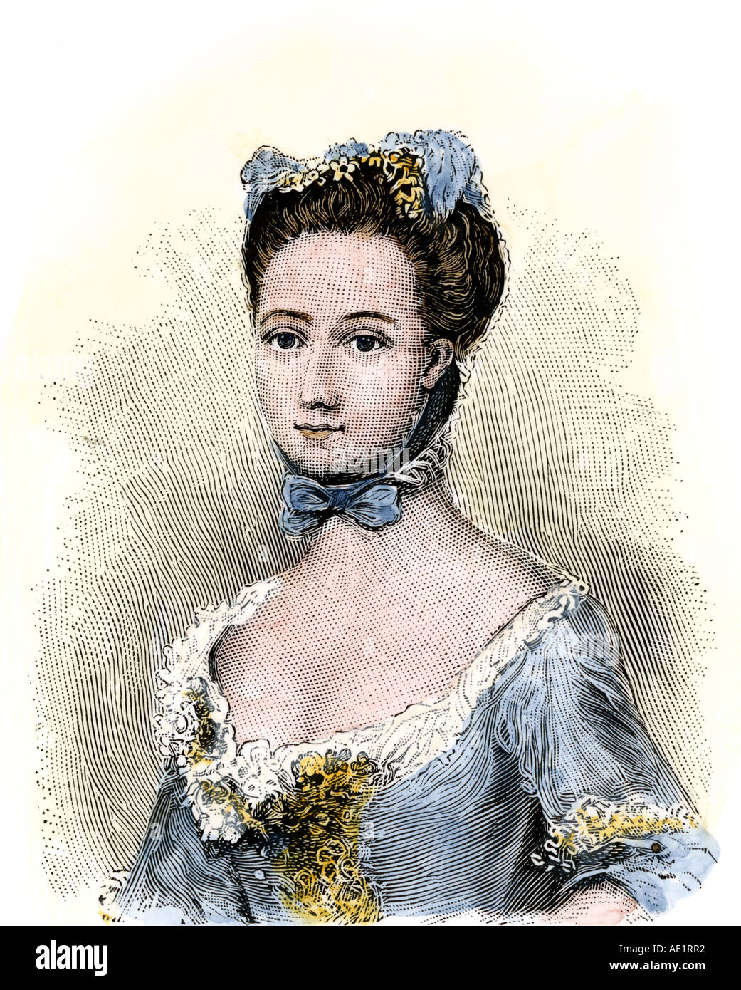 Baroness Fredericka von riedesel Frau eines Hessischen Offizier der Amerikanischen Revolution. Hand - farbige Holzschnitt Stockfoto