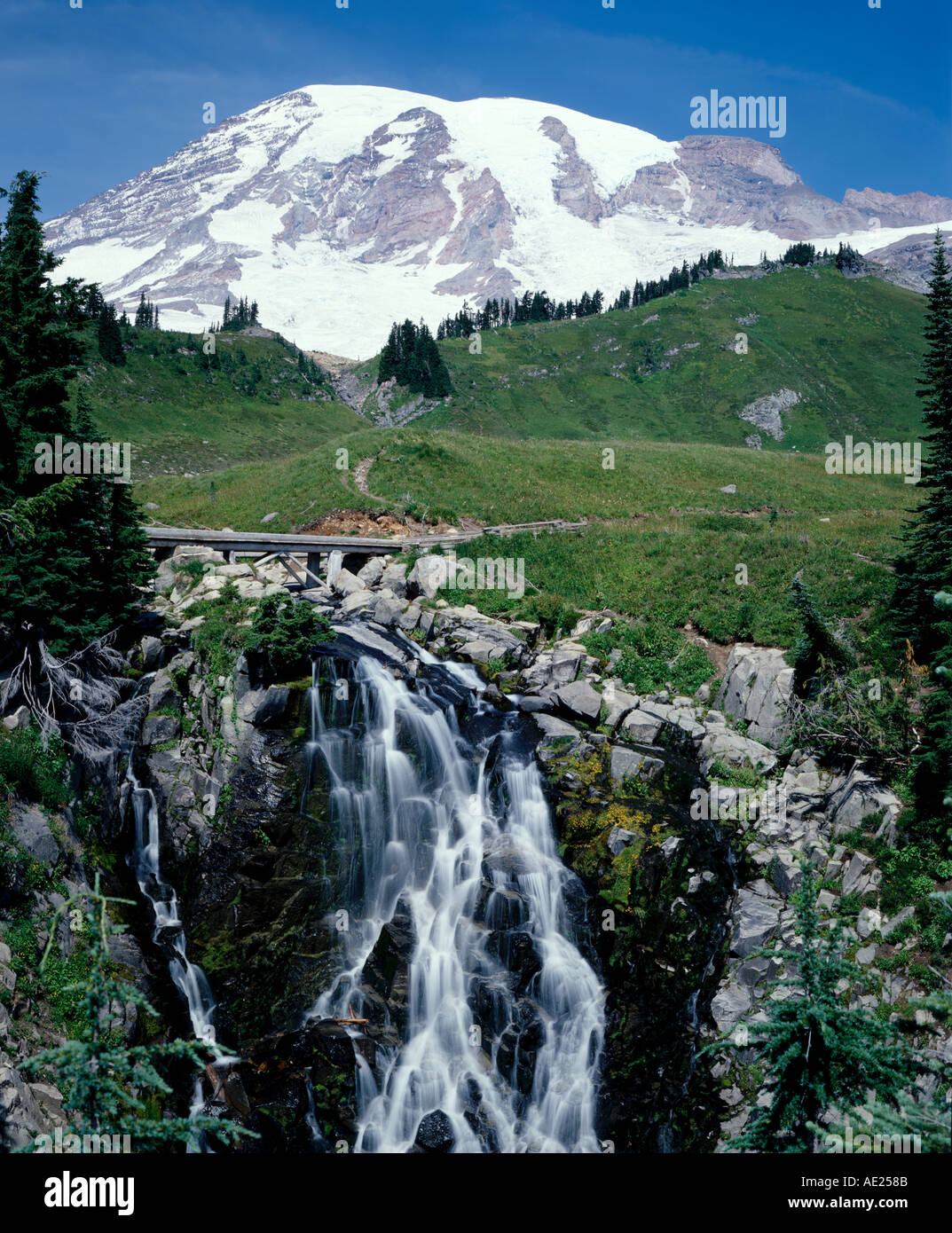 Wasserfall im Mount Rainier National Park Stockfoto