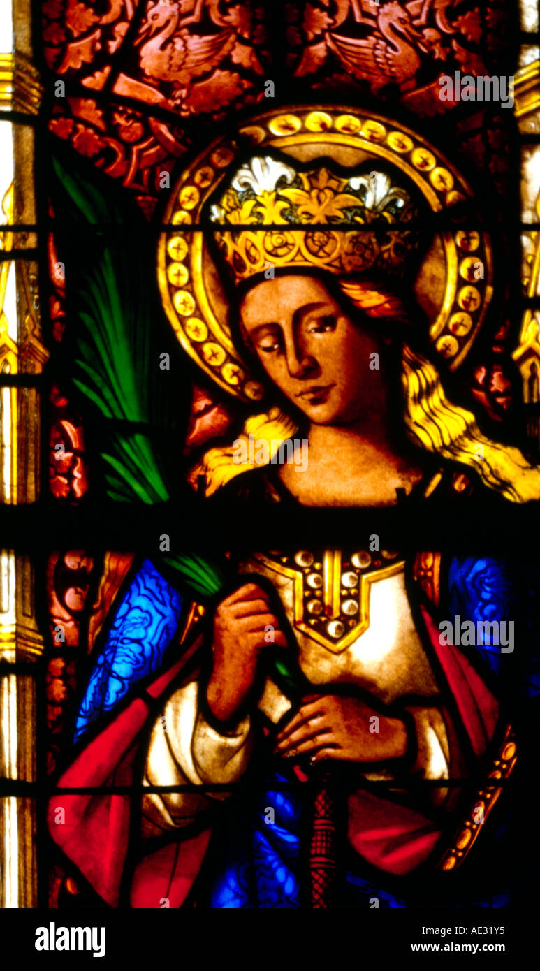 Aix-En-Provence Frankreich St. Katharina von Alexandrien Märtyrer Palm Glasfenster im Cathedrale St. Sauveur Stockfoto