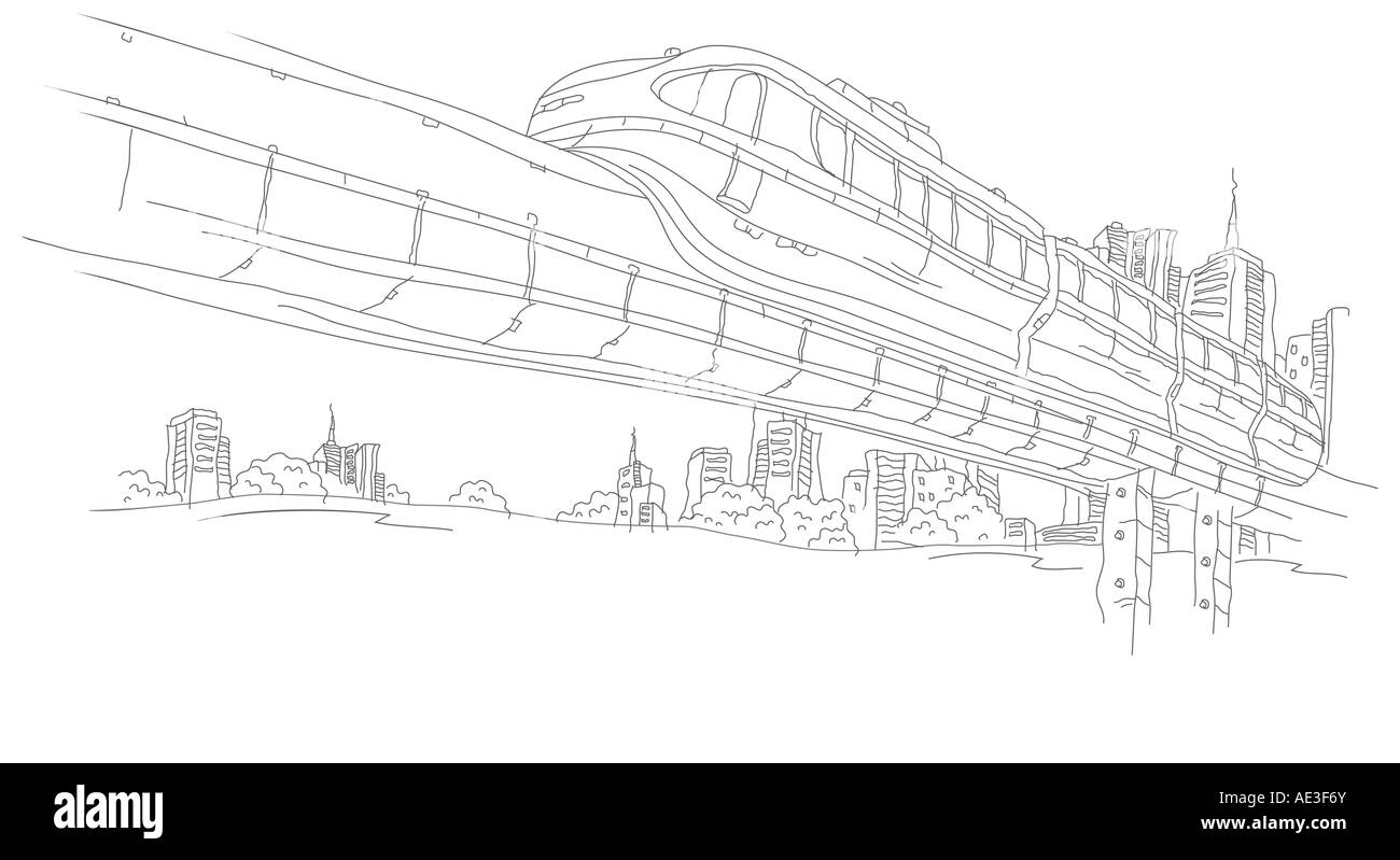 Niedrigen Winkel Blick auf einen Zug auf einer Brücke bewegen Stockfoto