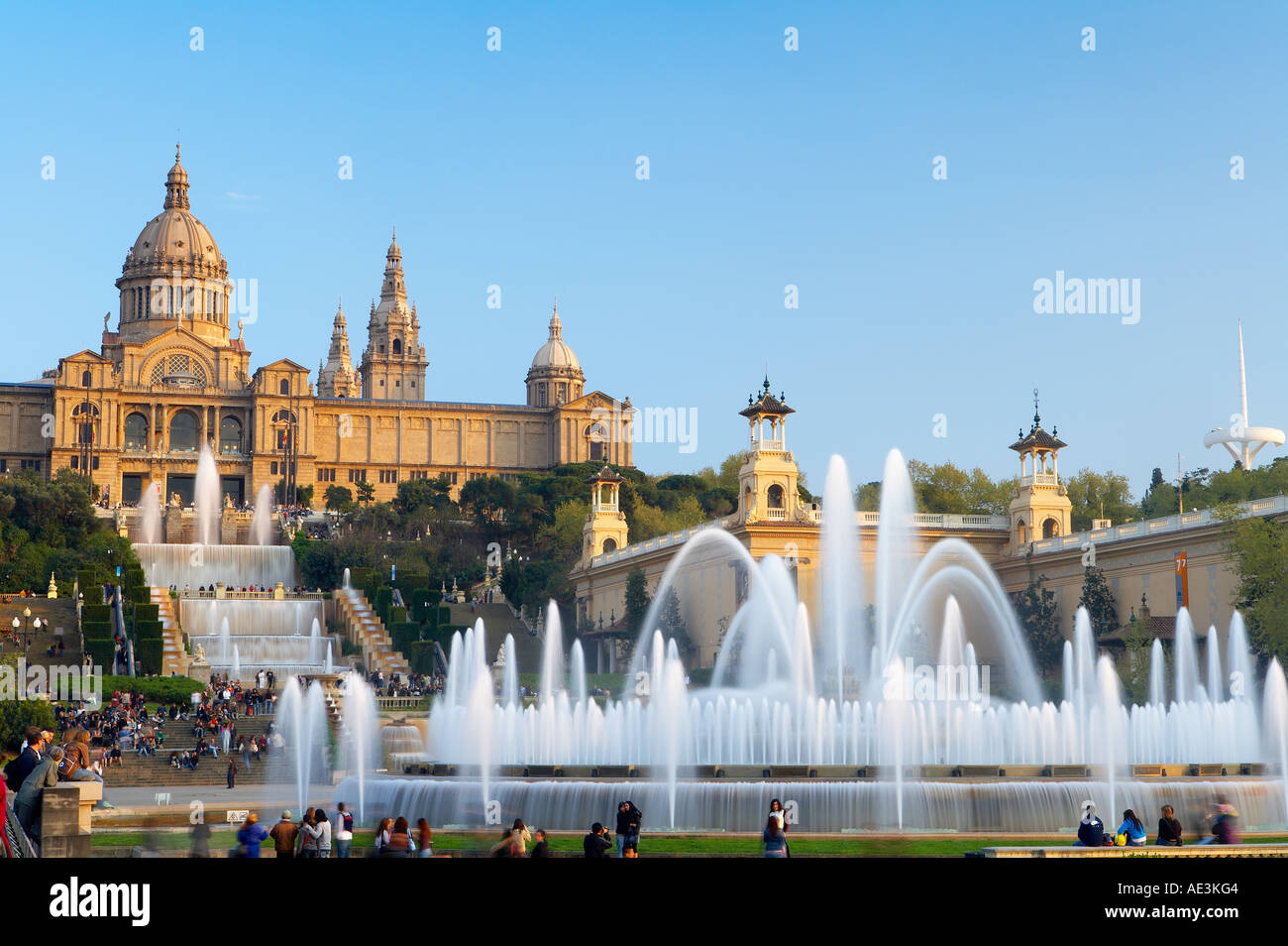 der Font Magica magischen Brunnen der Palau Nacional Nationalpalast Montjuic-Barcelona-Spanien Stockfoto