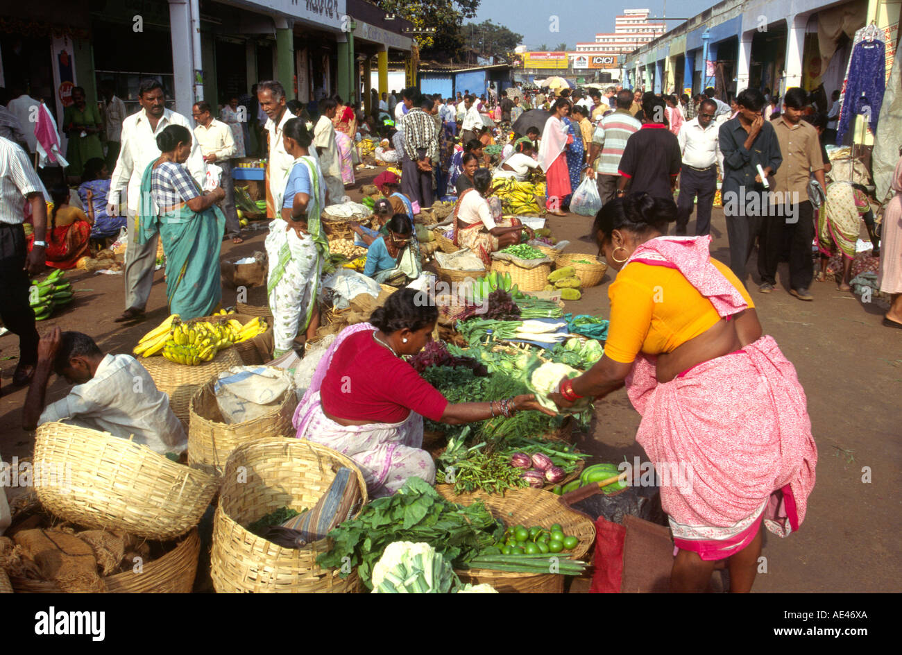 Indien Goa Mapusa Essen Gemüse Marktstände Stockfoto