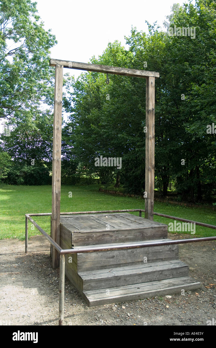 Galgen wo Rudolf Hoss, KZ Auschwitz, UNESCO-Weltkulturerbe, Oswiecim, in der Nähe von Krakow (Krakau), Polen Stockfoto