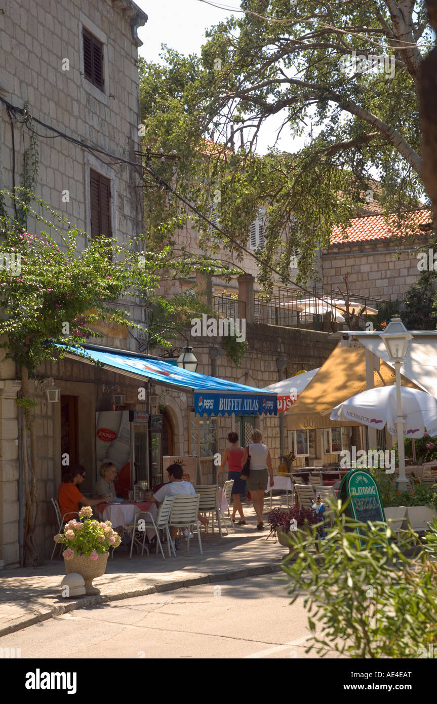 Bürgersteig Café, Cavtat, Dalmatien, Kroatien, Europa Stockfoto