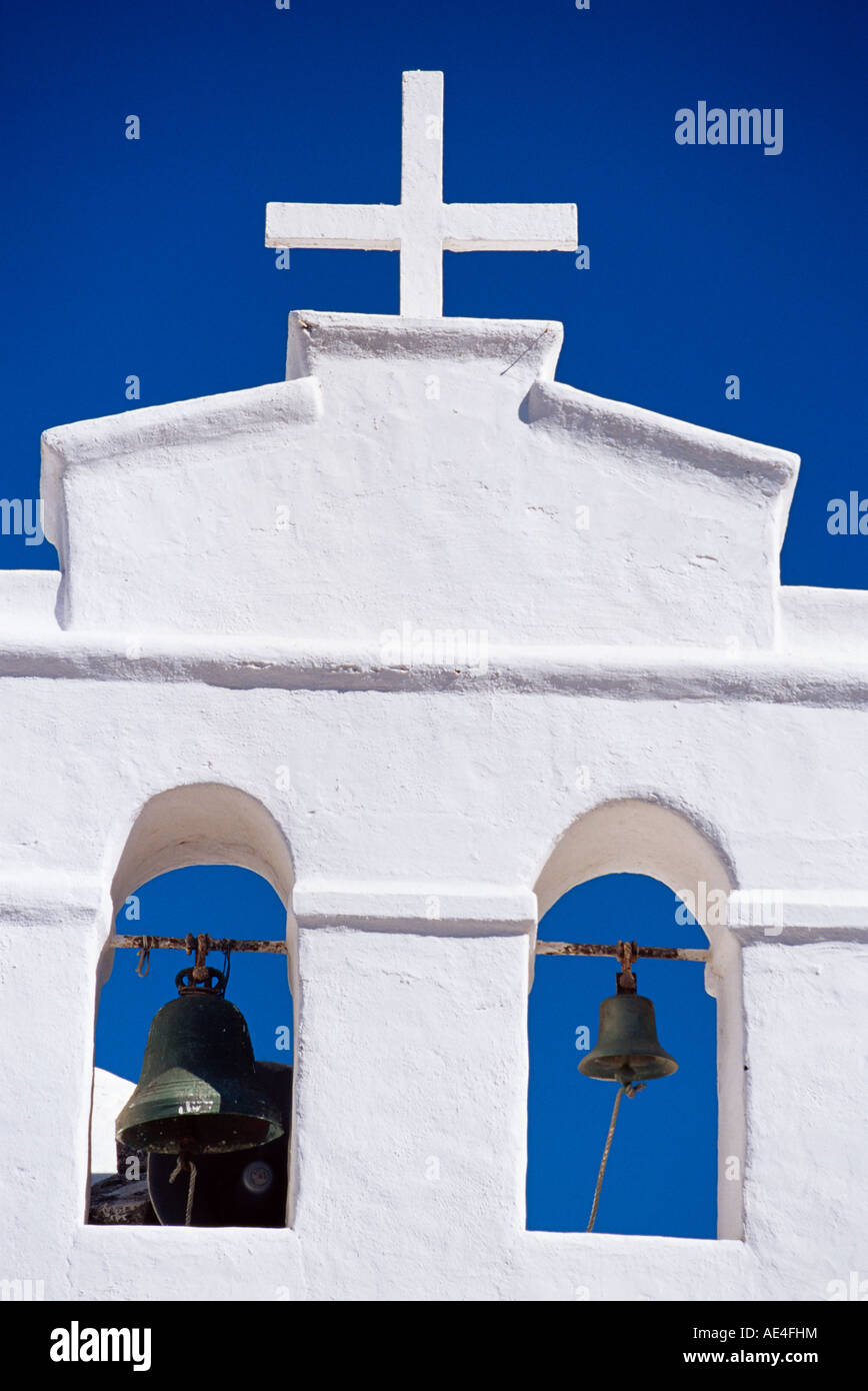 Detail der Glockenturm der Kirche, Yaiza, Lanzarote, Kanarische Inseln, Spanien, Mittelmeer, Europa Stockfoto