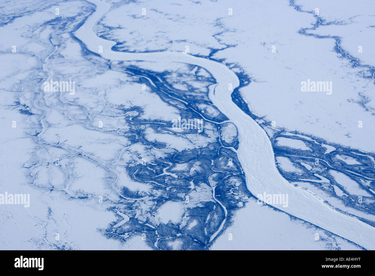 Churchill River aus dem Flugzeug, Churchill, Hudson Bay, Manitoba, Kanada, Nordamerika Stockfoto