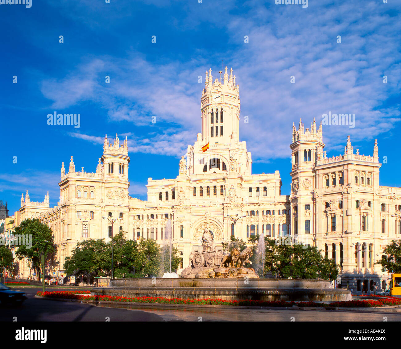 Madrid Cibeles Brunnen Hintergrund historischen Postamt Stockfoto