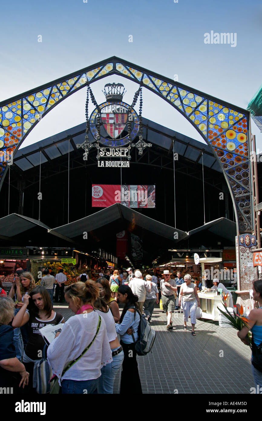 Barcelona Ramblas Mercat de Sant Josep La Boqueria Markt Menschen Stockfoto