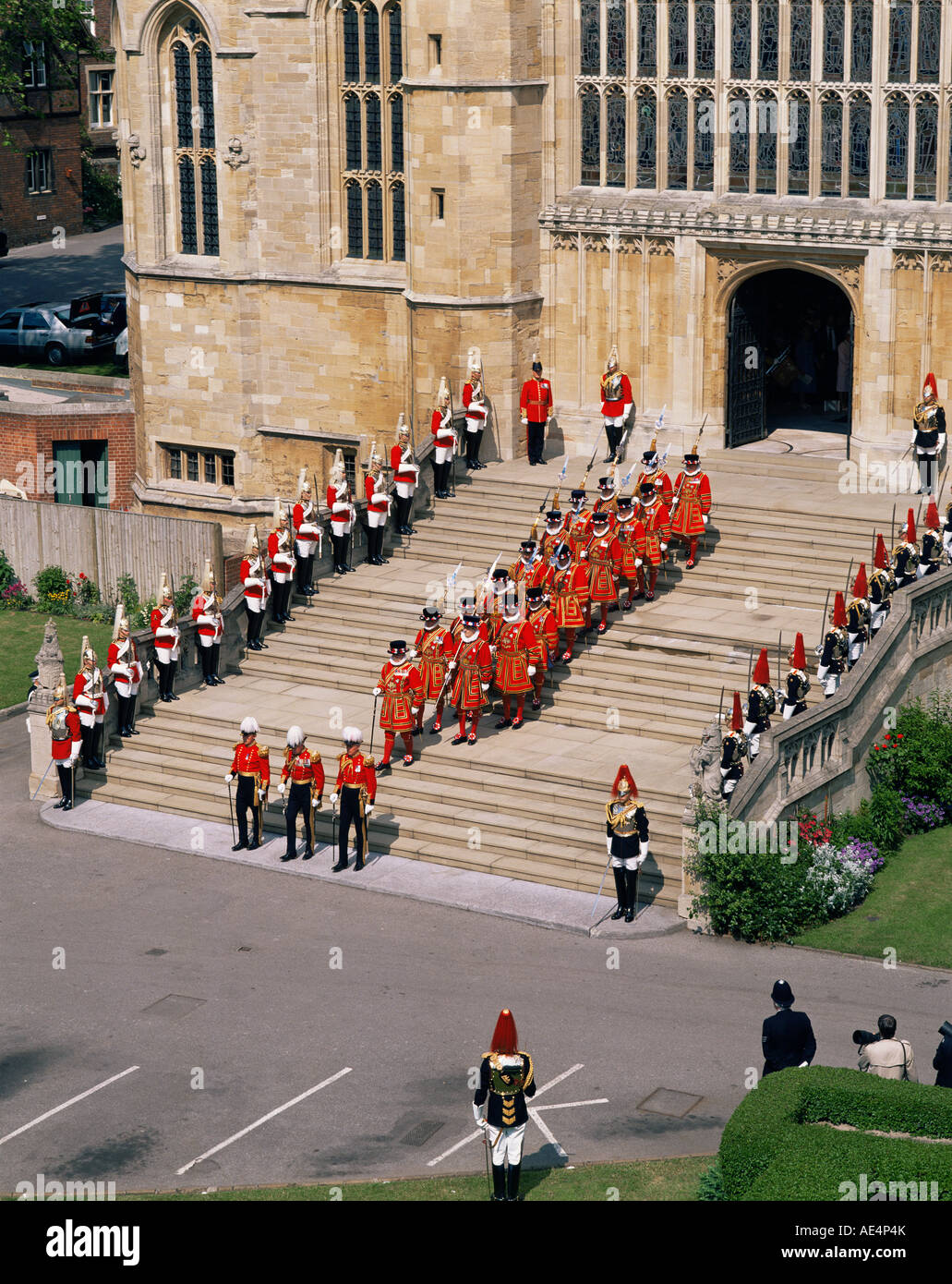 Strumpfband Zeremonie, St.-Georgs-Kapelle, Windsor Castle, Berkshire, England, Vereinigtes Königreich, Europa Stockfoto