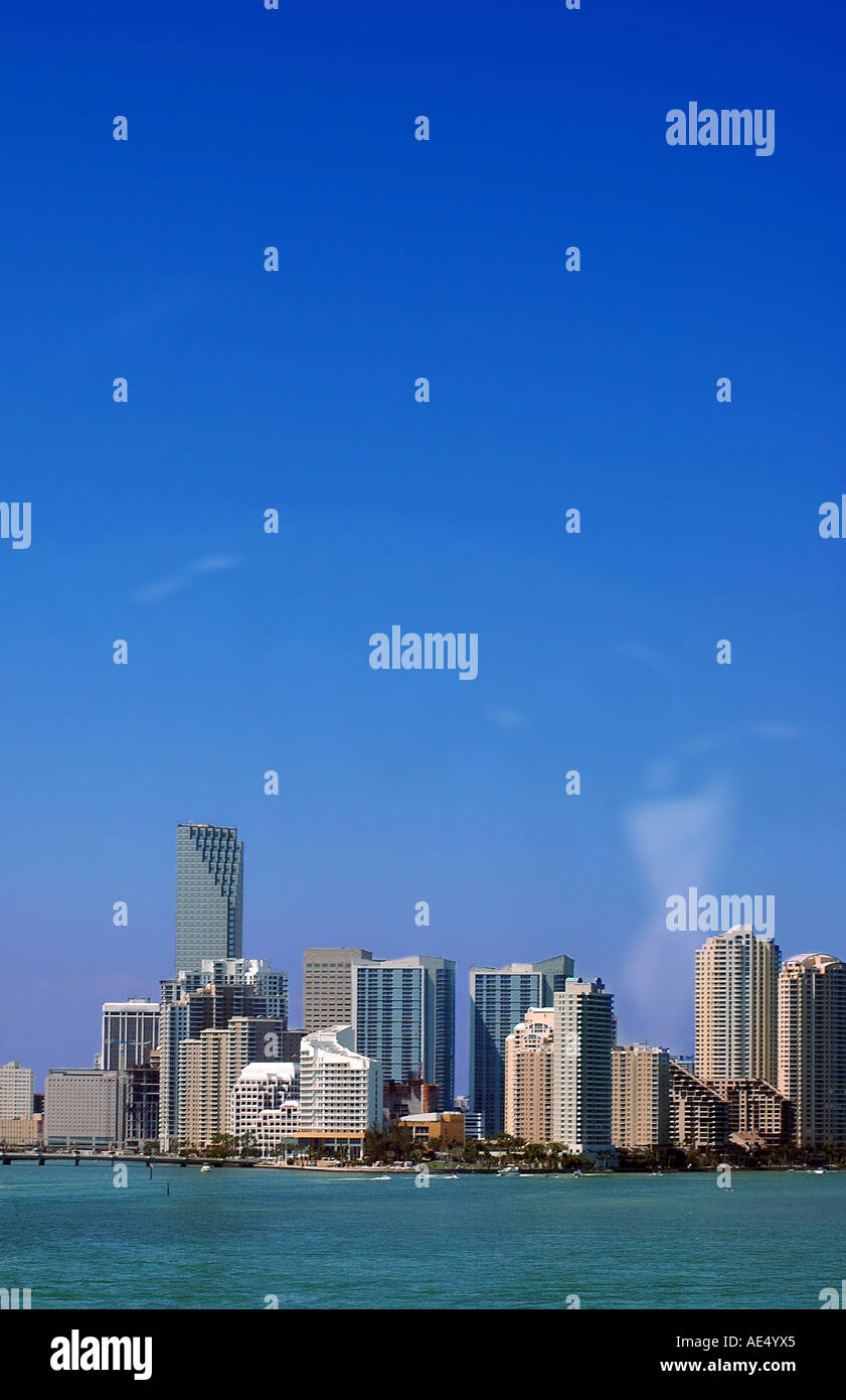 Miami Skyline-Blick von Key Biscayne Stockfoto