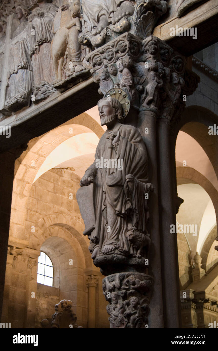 Details aus der Veranda La Gloria, ein Meisterwerk der romanischen Kunst, Catedral de Santiago, Santiago de Compostela, Galicien, Spanien Stockfoto