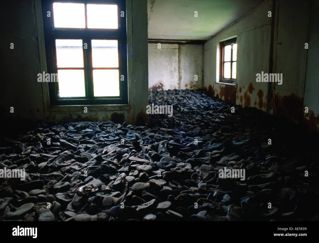 Raum voller Schuhe von Opfern des KZ Majdanek in Polen Stockfoto