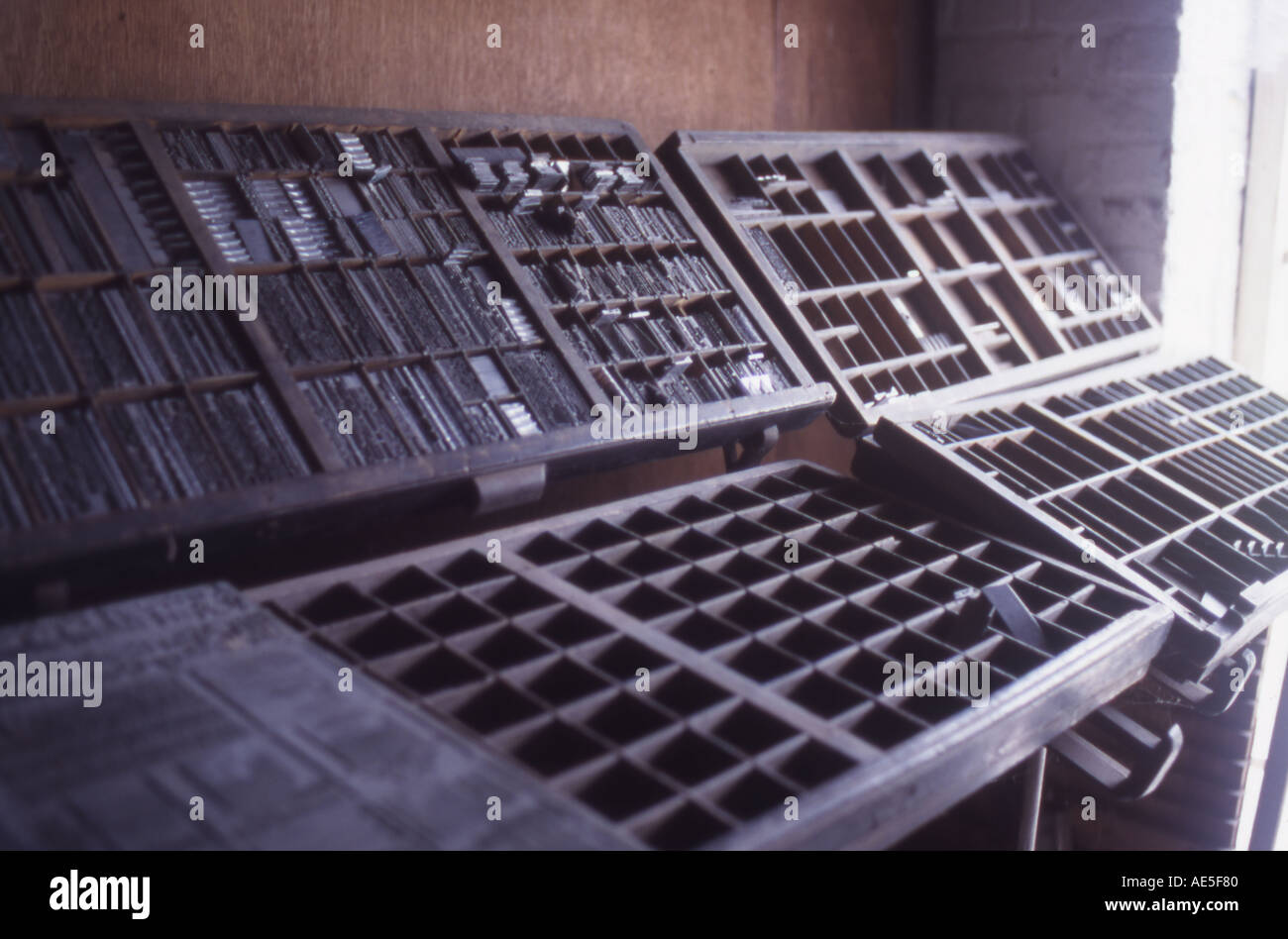 hölzerne Drucker Setzkasten Stockfoto