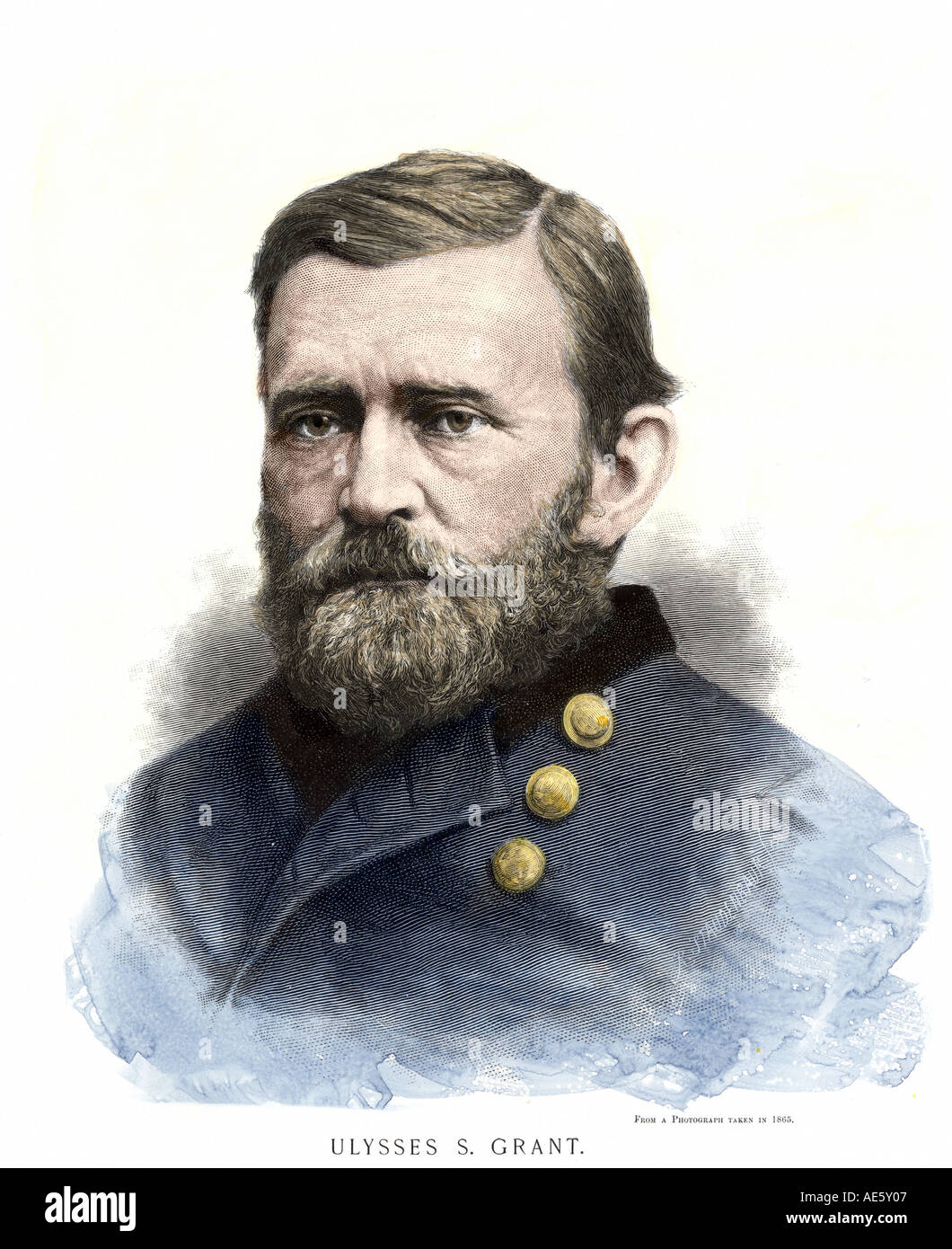 General Ulysses S Erteilung im US-Bürgerkrieg. Hand - farbige Holzschnitt Stockfoto