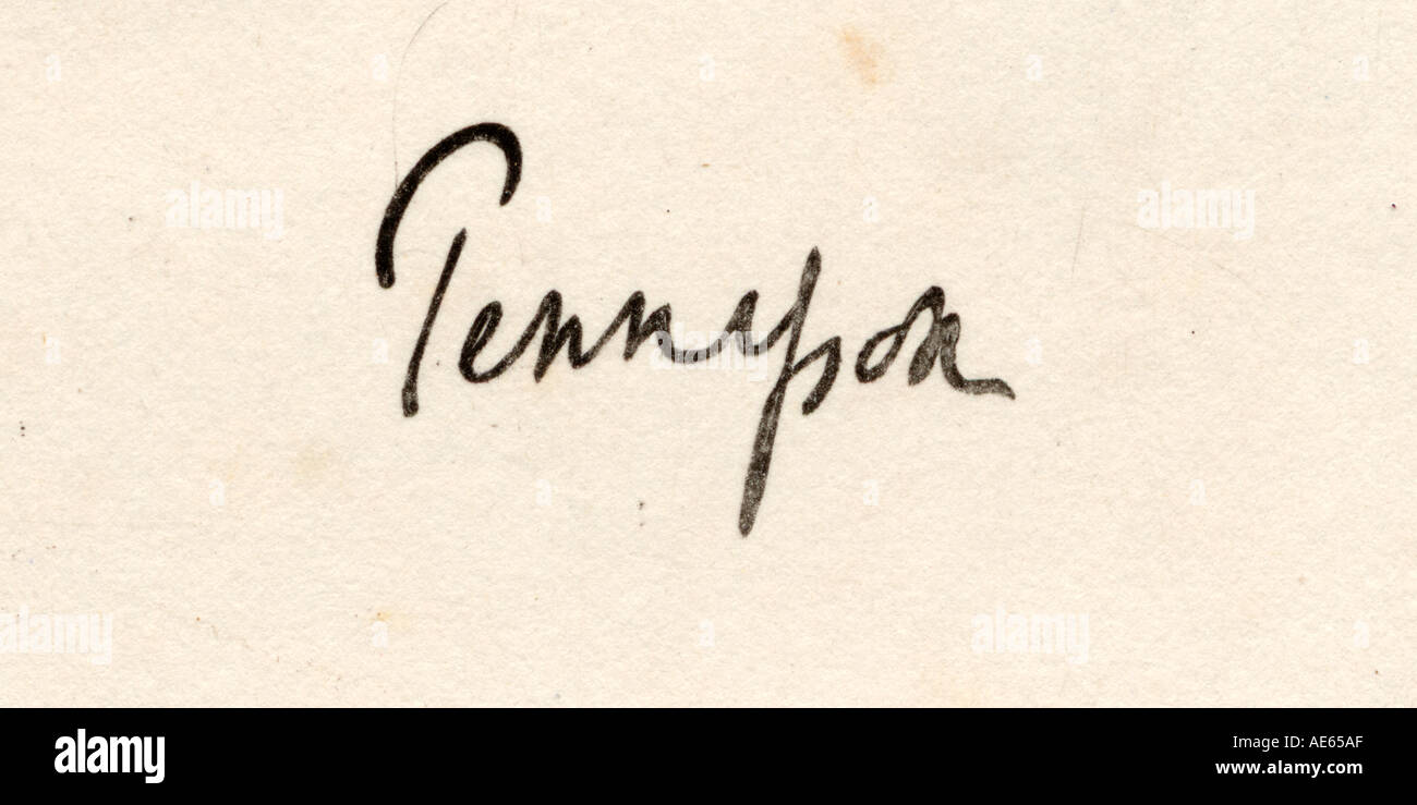 Signatur von Alfred Lord Tennyson, 1809-1892. German Poet Laureate. Stockfoto