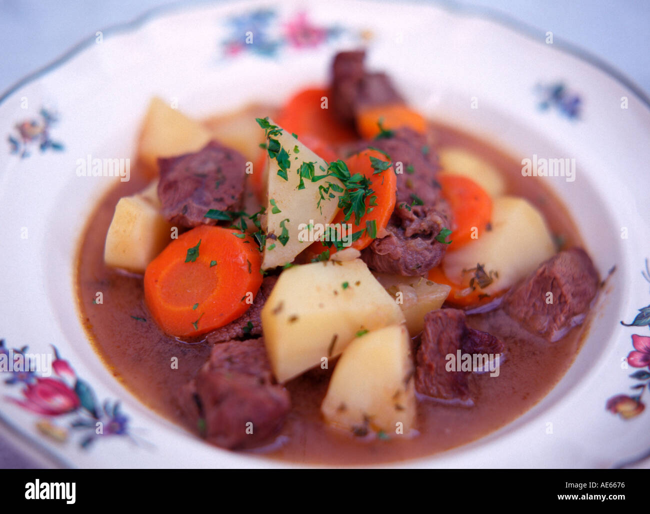 Teller mit Irish Stew Stockfoto