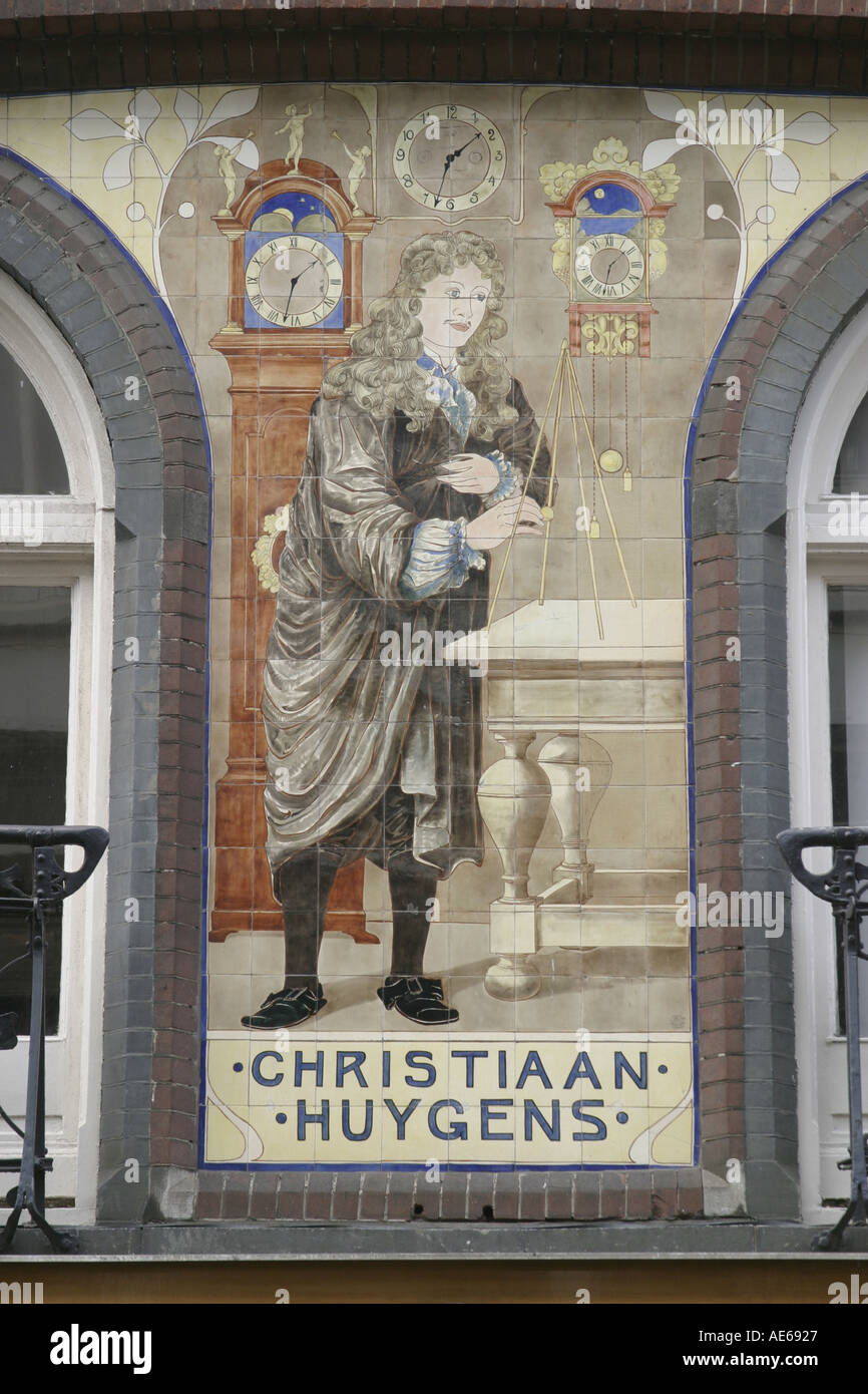 Amsterdam Holland keramische Fliesen feiern Christiaan Huygens niederländischer Astronom und Arzt geboren 1629 starb 1695 Stockfoto