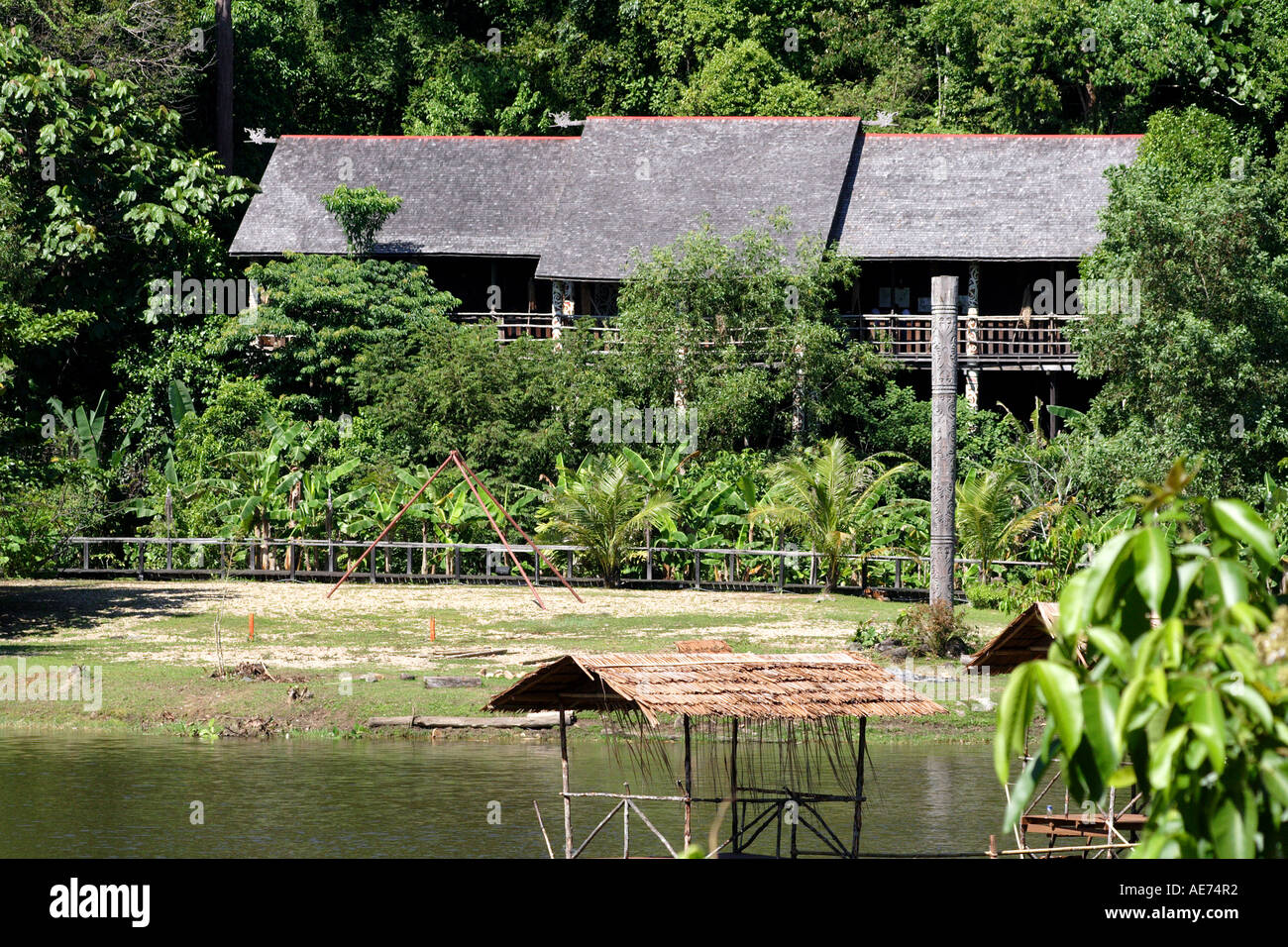Orang Ulu Langhaus, Sarawak, Borneo, Malaysia Stockfoto