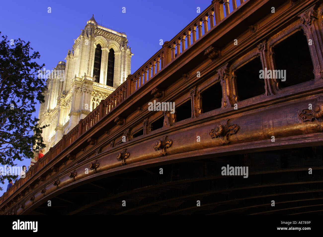 Notre Dame und Brücke, Paris Stockfoto
