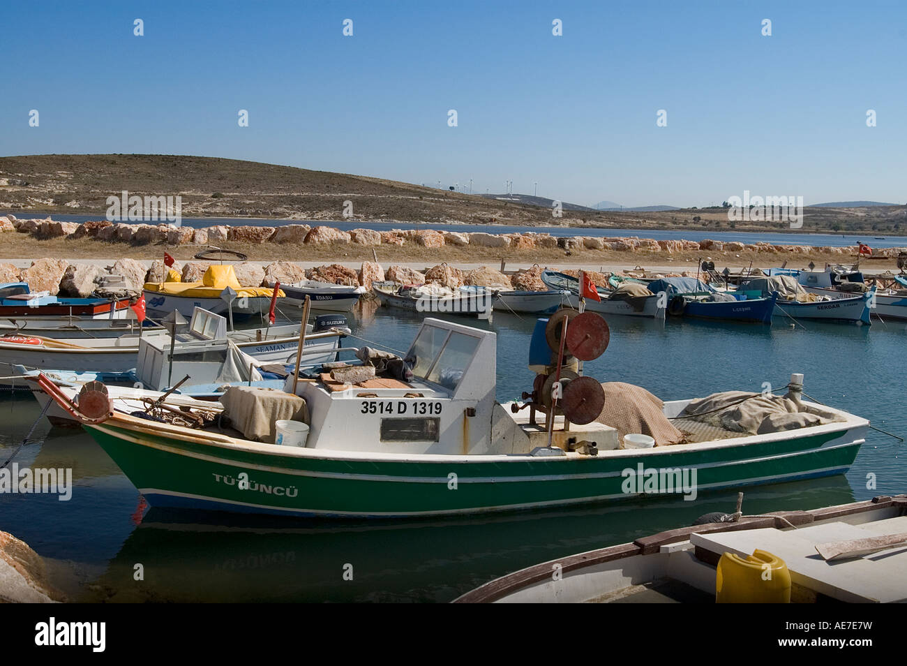 Fischerboote in Alacati kleinen Hafen, Türkei Stockfoto