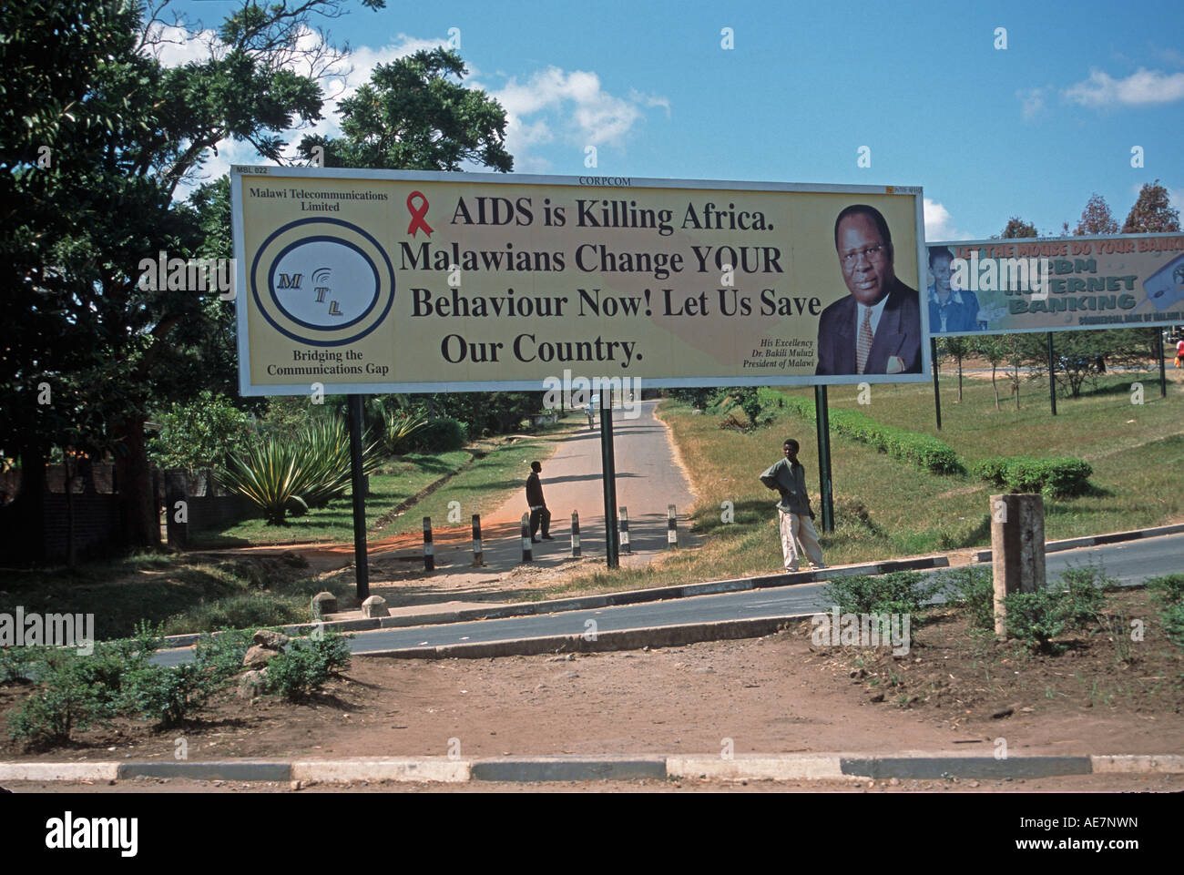 Großen AIDS-Plakatwand mit Präsidenten Foto Aids tötet Afrika-Malawi ändern Ihr Verhalten nun Blantyre Malawi Stockfoto