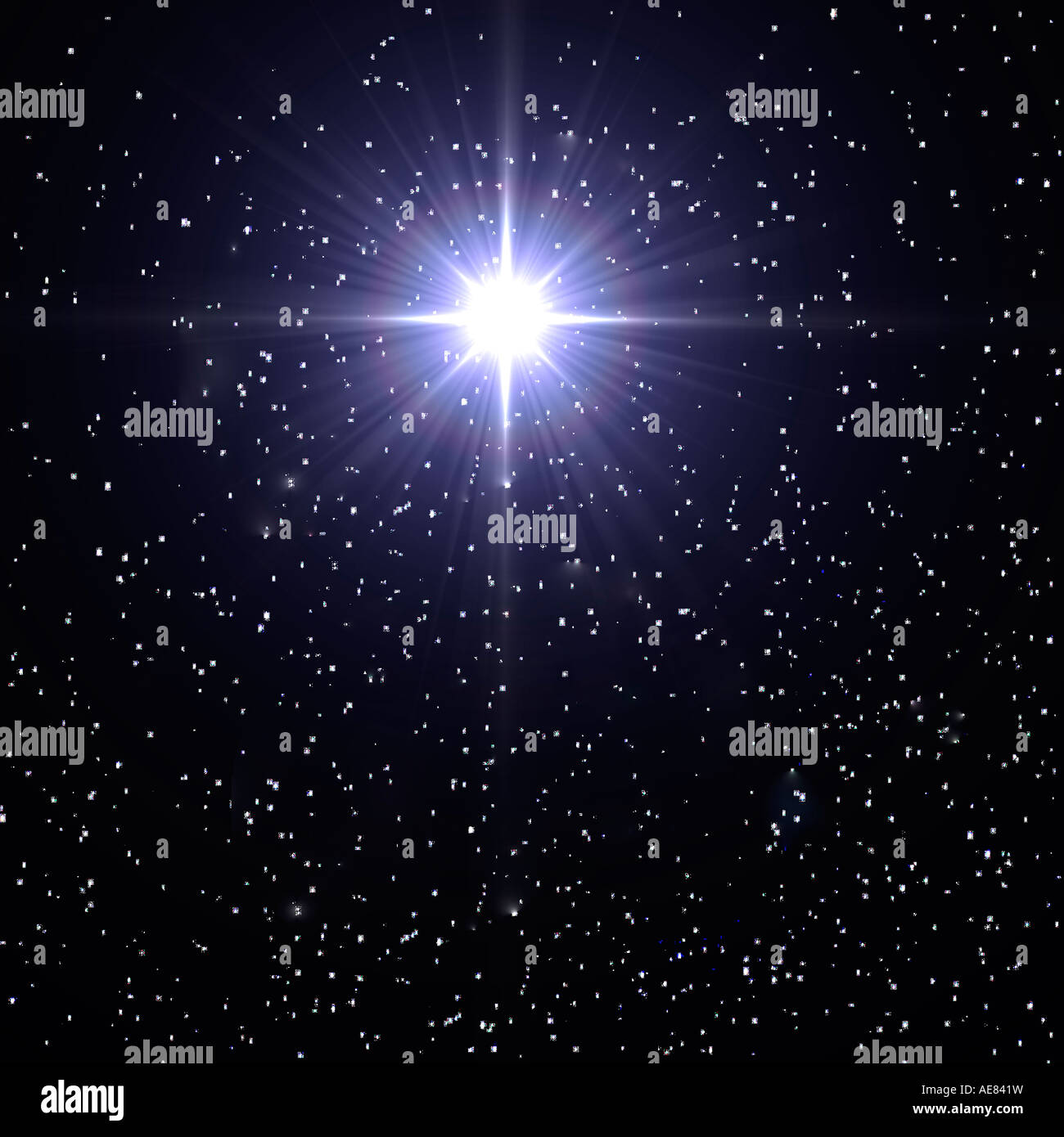 Nachtansicht der computergenerierten feurige Sterne platzen explosion Stockfoto