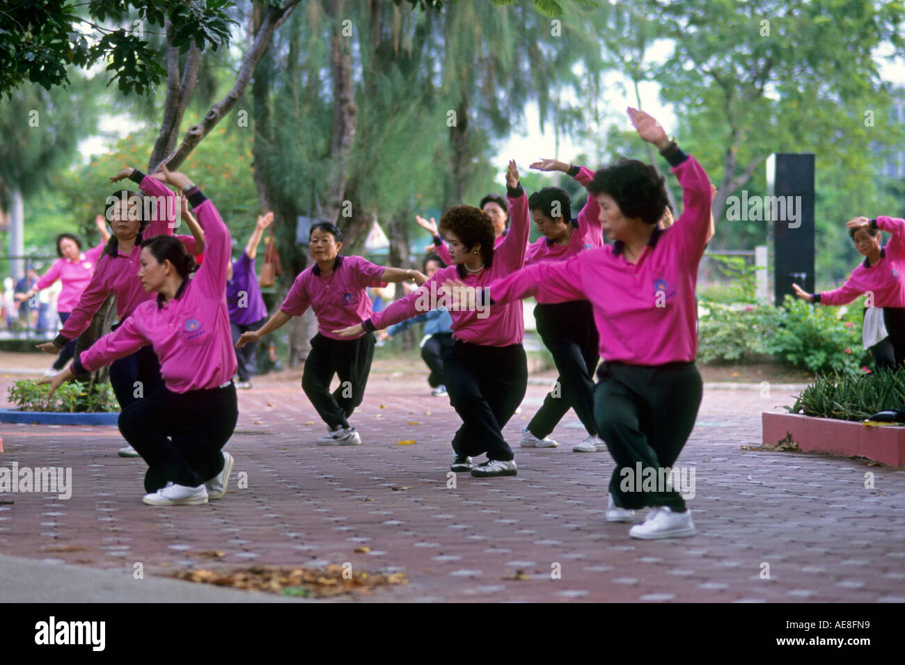 Morgen t Ai Chi im Lumphini Park Bangkok Thailand Stockfoto