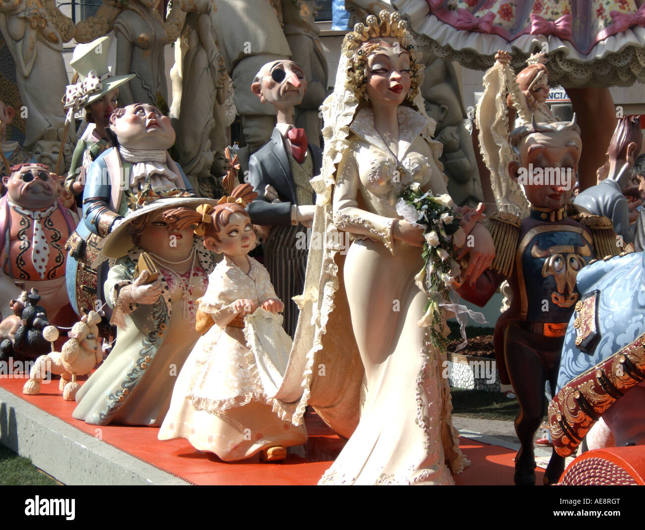 Gruppe von "Ninots". Las Fallas. Valencia. Spanien. Stockfoto