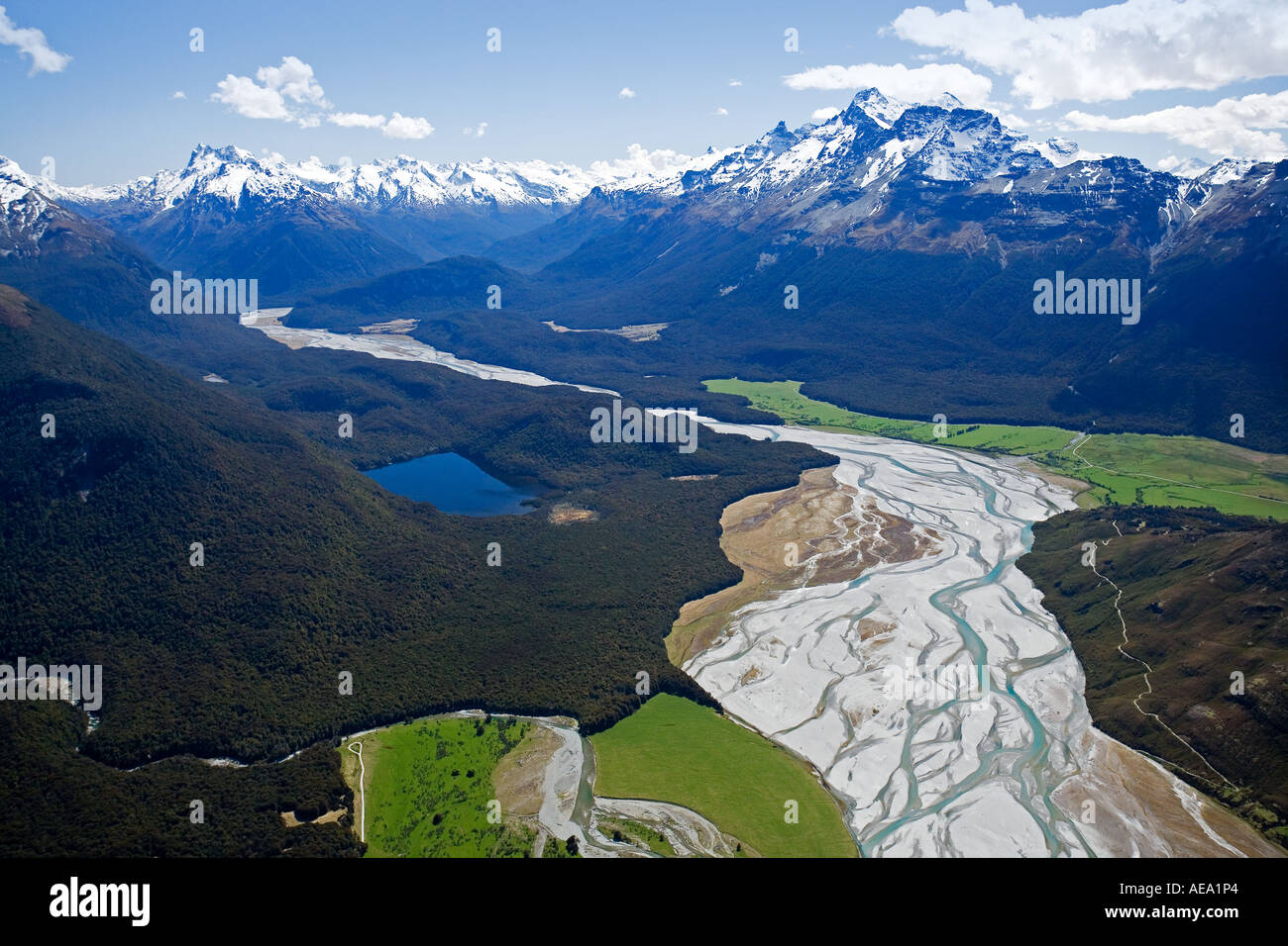 Dart River in der Nähe von Glenorchy Südinsel Neuseeland Antenne Stockfoto