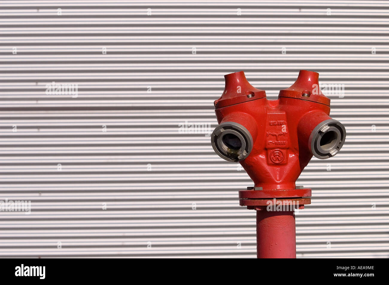 Rotes Wasser Hydrant auf einem gewellten silbernen Hintergrund Stockfoto