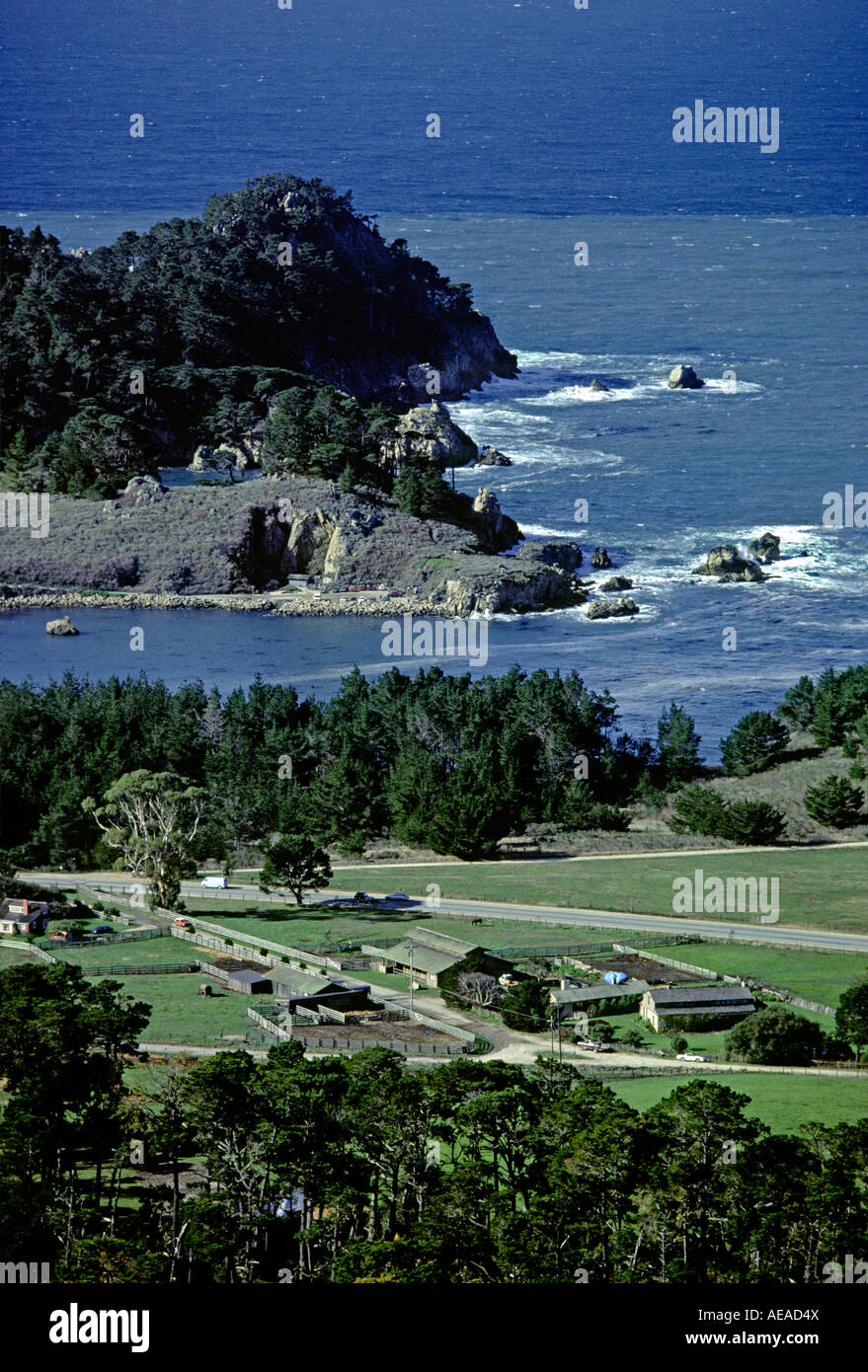 Der RILEY RANCH und die Autobahn 1 unter POINT LOBOS STATE PARK CARMEL, Kalifornien Stockfoto