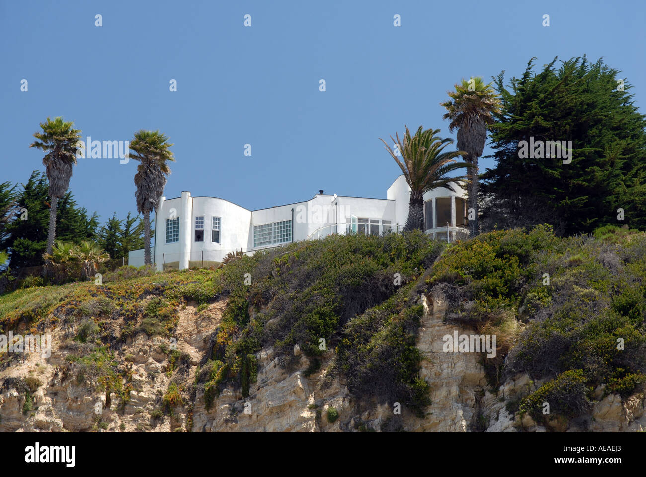Haus mit Blick auf Point Dume Beach, Malibu, USA. Stockfoto