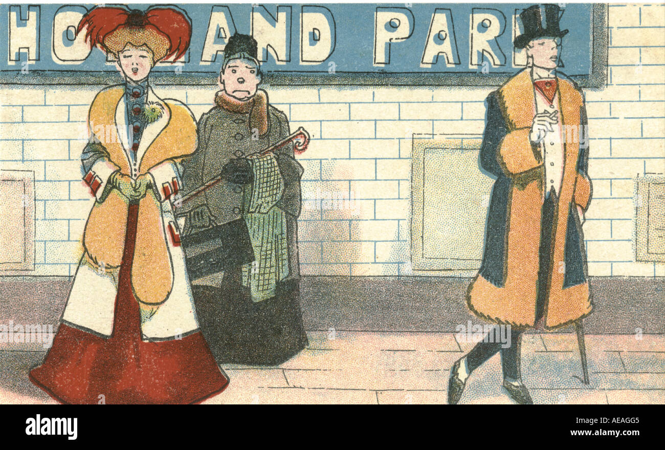 Postkarte von Holland Park u-Bahnstation ca. 1904 Künstlers Phil May Stockfoto