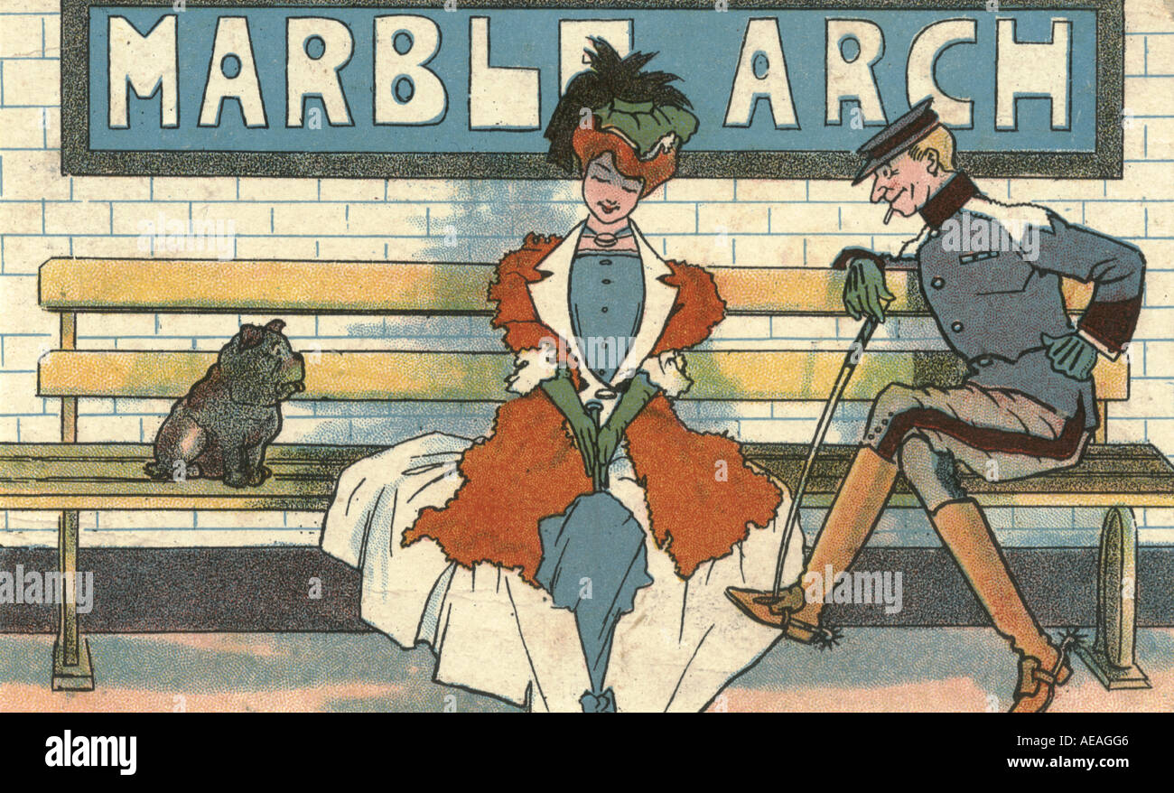 Postkarte von Marble Arch u-Bahnstation ca. 1910 Künstlers Phil May Stockfoto